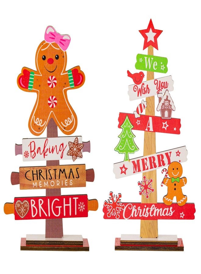 BovcTrraann 2Pcs Wooden Christmas Centerpiece Signs, Wooden Gnome Table Decorations Signs, Merry Christmas Table Toppers, Centerpiece Decorations for Holiday Home Party Indoor Decor (Gingerbread) - Image 1